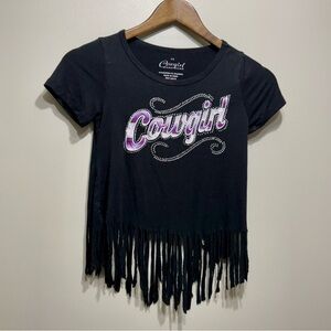 Cowgirl Hardware Lammle’s Gemstone Fringe Stretchy Girls Kids T-Shirt Top Black